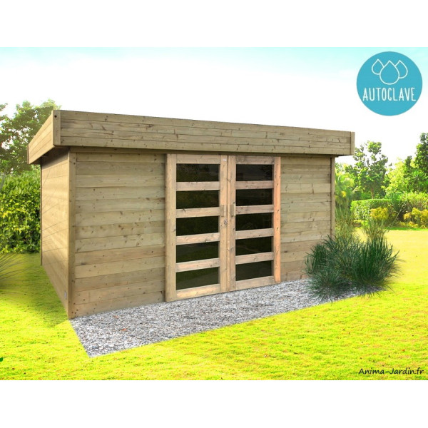 Chalet de  jardin 28mm, 11.38m², moderne, autoclave, toit plat, solid, MALMO, achat/vente