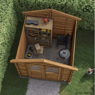 Abri de jardin en bois 5,88 m², Nicia, Madriers de 28 mm