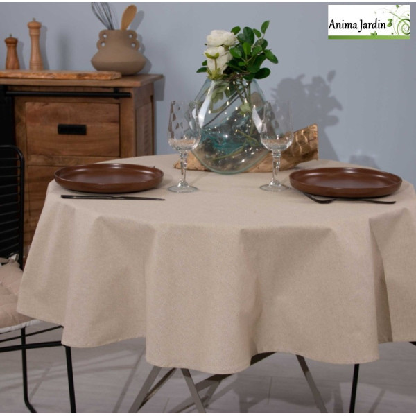 Nappe de table extérieur ronde, Palace Lino beige