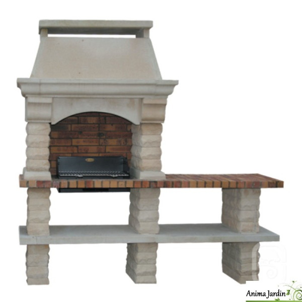 Barbecue en pierre Rustique, GM ton blanc avec 1 ou 2 tables, barbecue charbon