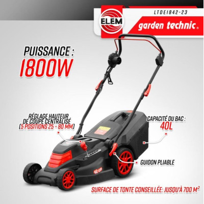 Tondeuse à gazon, électrique, 1800W, 42 cm, Elem Garden Technic