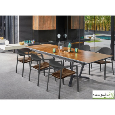 Fauteuil Bage empilable en aluminium/Paille, Blanc/Beige/Noir