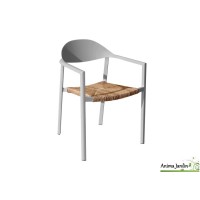 Fauteuil Bage empilable en aluminium/Paille, Blanc/Beige/Noir