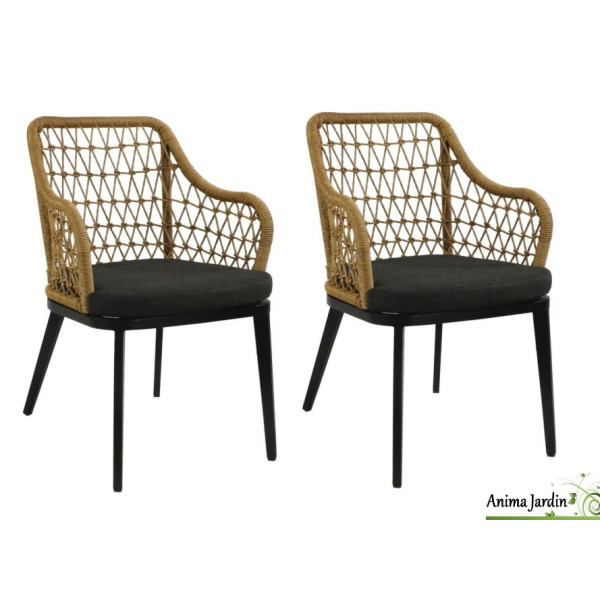 Lot de 2 fauteuils Milan en aluminium/Paille