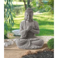 Statue BUDDHA 60 cm en fibre de verre, aspect pierre, décoration de jardin