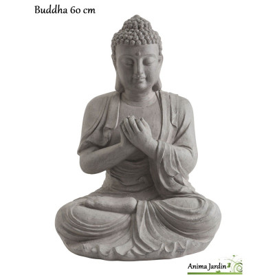 Statue BUDDHA 60 cm en fibre de verre, aspect pierre, décoration de jardin