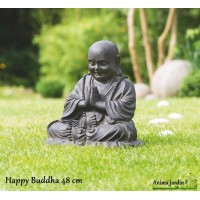 Statue Happy BUDDHA 48 cm en fibre de verre, aspect pierre, décoration de jardin