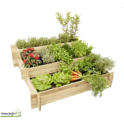 Carré potager en bois, 3 niveaux Lipsi Naturel, Carré de jardin