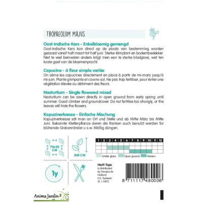 Graines de fleurs Capucine simple, couleurs variées
