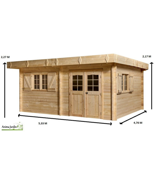 Grand abri de jardin en bois, 42 mm, semi-habitable, 17,47 m², toit plat, Foresta, achat, pas cher