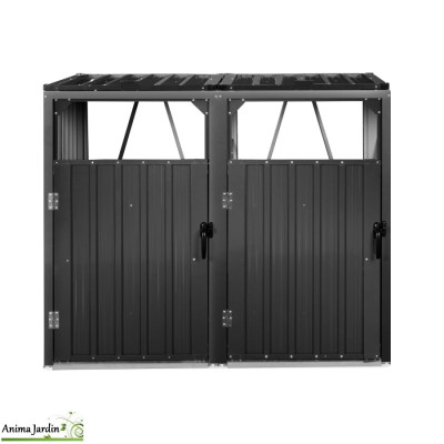 Cache-poubelle double en métal, abri poubelle gris anthracite