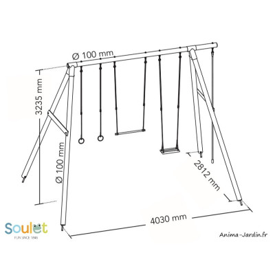 Portique en bois, Galdar, aire de jeux, balançoire, trapèze, anneaux, corde, achat, pas cher