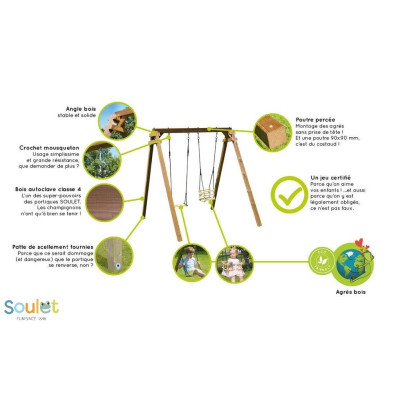 Portique en bois Ambre, traité autoclave classe 4, balançoire, siège pour bébé, Soulet, pas cher, achat
