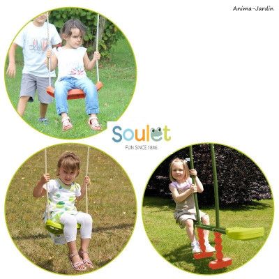 Portique en bois Pacco, 3 agrès, balançoires, vis-à-vis, jeu plein-air, Soulet, achat, pas cher