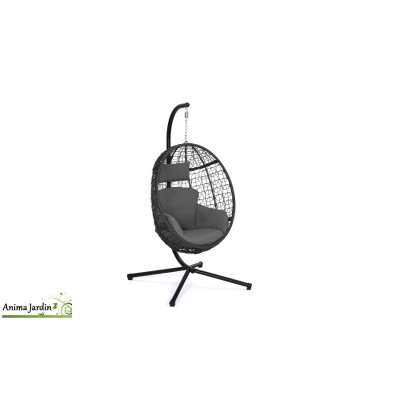 Fauteuil de jardin suspendu en rotin gris avec coussin