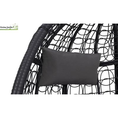 Fauteuil de jardin suspendu en rotin gris avec coussin