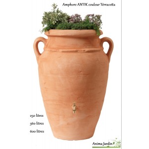 Récupérateur d'eau de pluie, Amphore ANTIK terracotta, avec bac plantes, GRAF