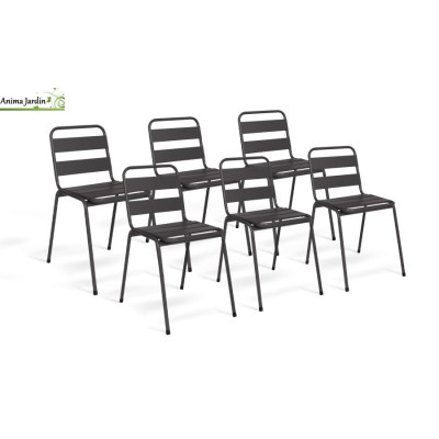 Lot de 6 chaises de jardin en acier Gris anthracite