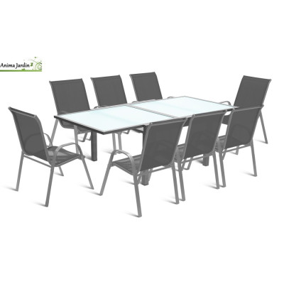 Table de jardin extensible en Verre trempé gris, 8 personnes