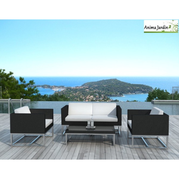 Salon de jardin Akumal en résine tressée noire, Delorm
