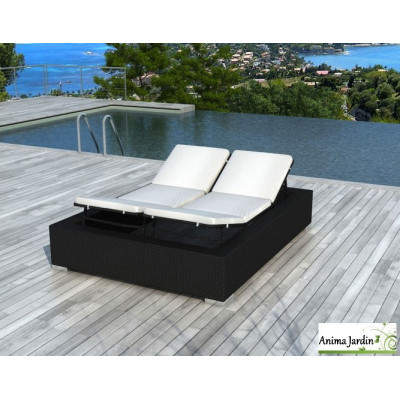 Bain de soleil en résine tressée noire Darwin, 2 places, Delorm