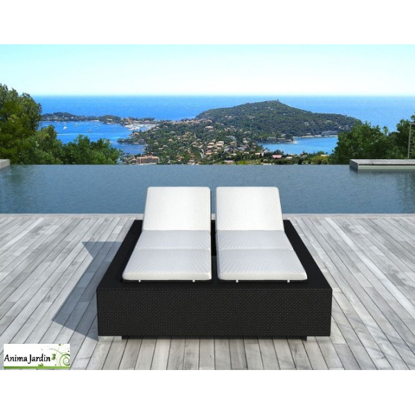 Bain de soleil en résine tressée noire Darwin, 2 places, Delorm