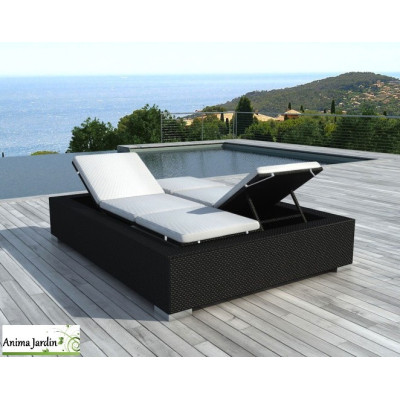 Bain de soleil en résine tressée noire Darwin, 2 places, Delorm
