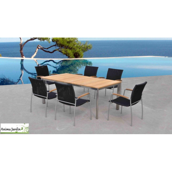 Table de jardin Melbourne en bois de teck 6 places avec fauteuils, Delorm
