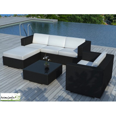 Salon de jardin Copacabana en résine tressée noire, 5 places, Delorm