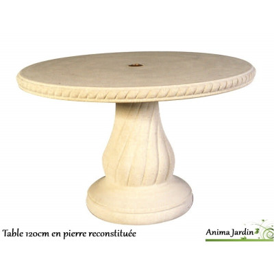 Table en pierre reconstituée, ronde 120cm, avec frise, Grandon, achat/vente  