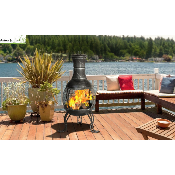 Foyer de chaleur à bois 360°, Braséro noir Mexican