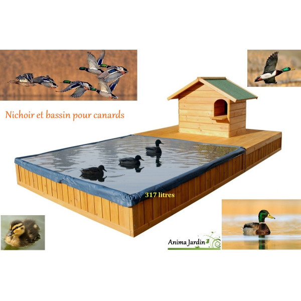 Abri pour canard, avec bassin spécial canard, maison canard, pas cher
