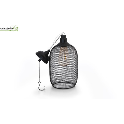 Lampe solaire filaire métal noir, diam.15 cm, Eva