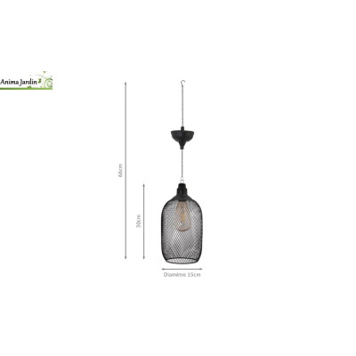 Lampe solaire filaire métal noir, diam.15 cm, Eva