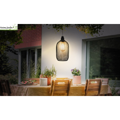 Lampe solaire filaire métal noir, diam.15 cm, Eva
