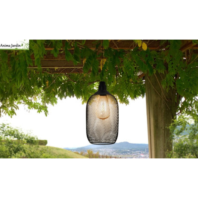 Lampe solaire filaire métal noir, diam.15 cm, Eva