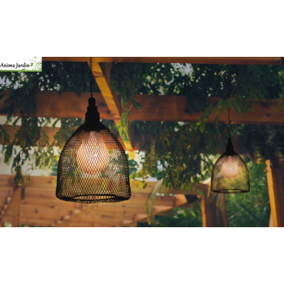 Lampe solaire filaire métal noir, diam.18 cm, Suspension extérieure Luna