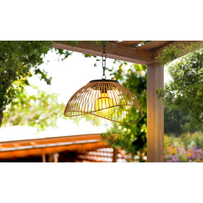 Lampe solaire filaire métal effet rotin, diam.30 cm, Suspension extérieure Lucia