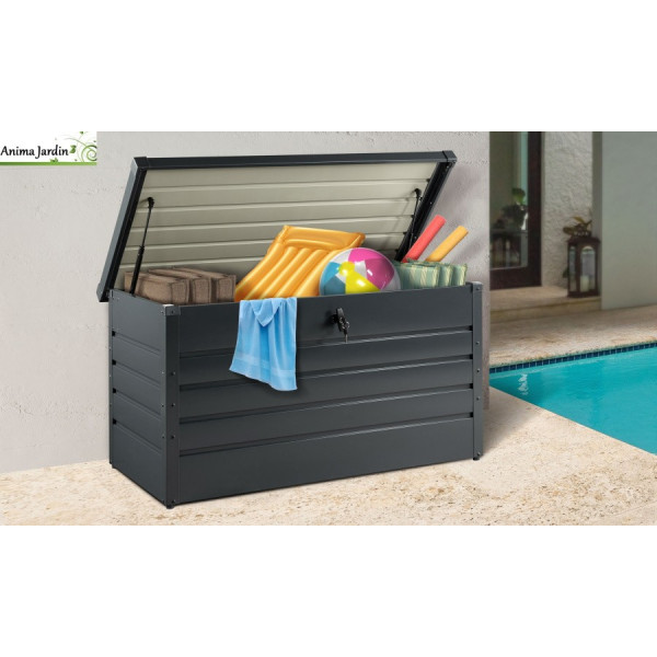 Coffre de rangement en métal 350L gris anthracite, rangement extérieur
