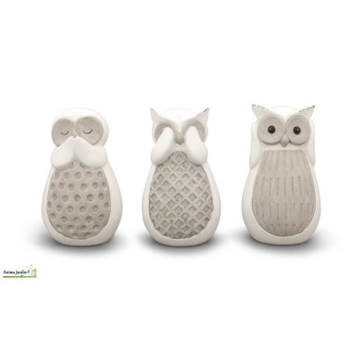 Lot de 3 hiboux de la sagesse H.14 cm, animal en céramique, décoration extérieure