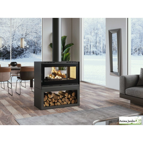 Poêle à bois double-face avec bûcher et turbines, Bilbao III