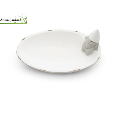 Bain/mangeoire pour oiseau ovale en céramique, Déco lutin