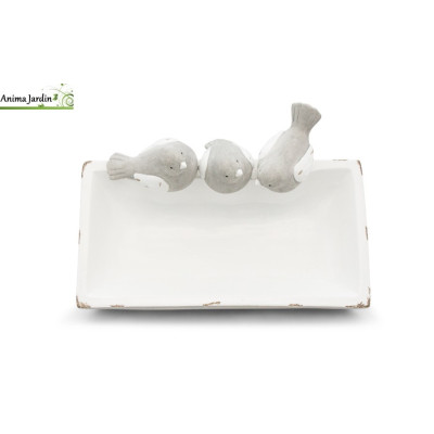 Bain/mangeoire pour oiseau rectangulaire en céramique
