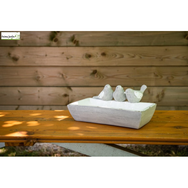 Bain/mangeoire pour oiseau rectangulaire en céramique, Déco oiseau