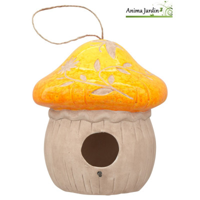 Nid d'oiseau en céramique, Forme champignon, H.19 cm
