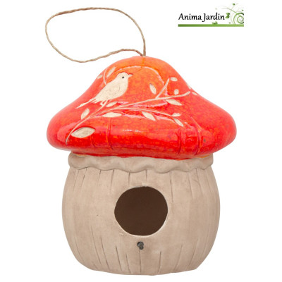 Nid d'oiseau en céramique, Forme champignon, H.19 cm