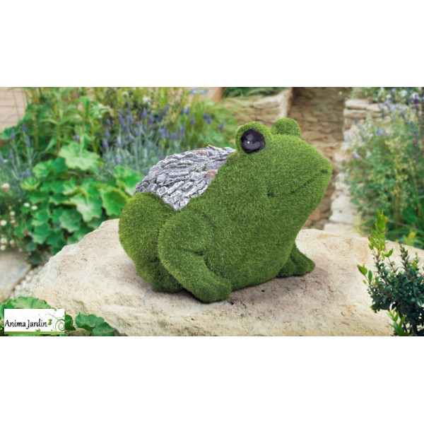 Grenouille en résine et gazon, L.20 cm, Décoration extérieure