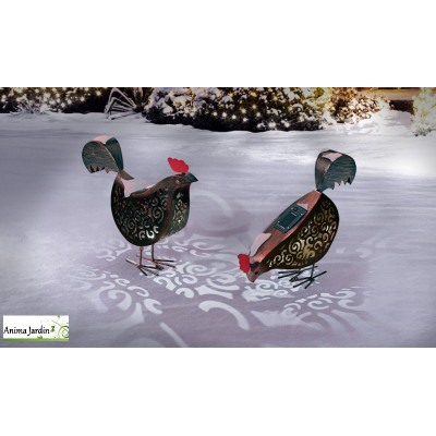 Lot de 2 poules en Métal, H.29 cm, Décoration extérieure