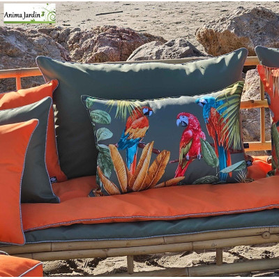 Coussin d'extérieur 45x60 cm Aras, Motif Perroquet