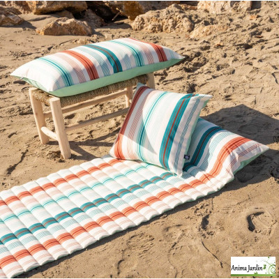 Matelas de plage St Jean De Luz, Bain de soleil, Motif rayure Aqua